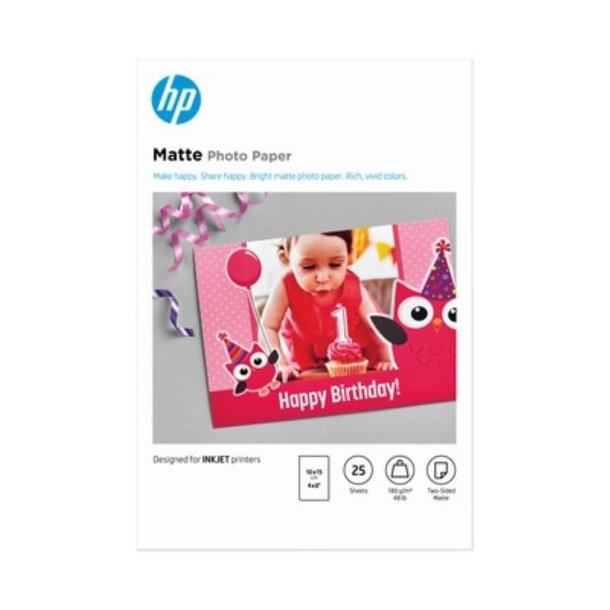 HP 10x15 mat fotopapir - 180g - 25 ark.
